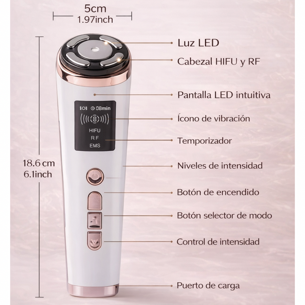 ✨ Dispositivo Facial 3 en 1 HIFU + RF + EMS