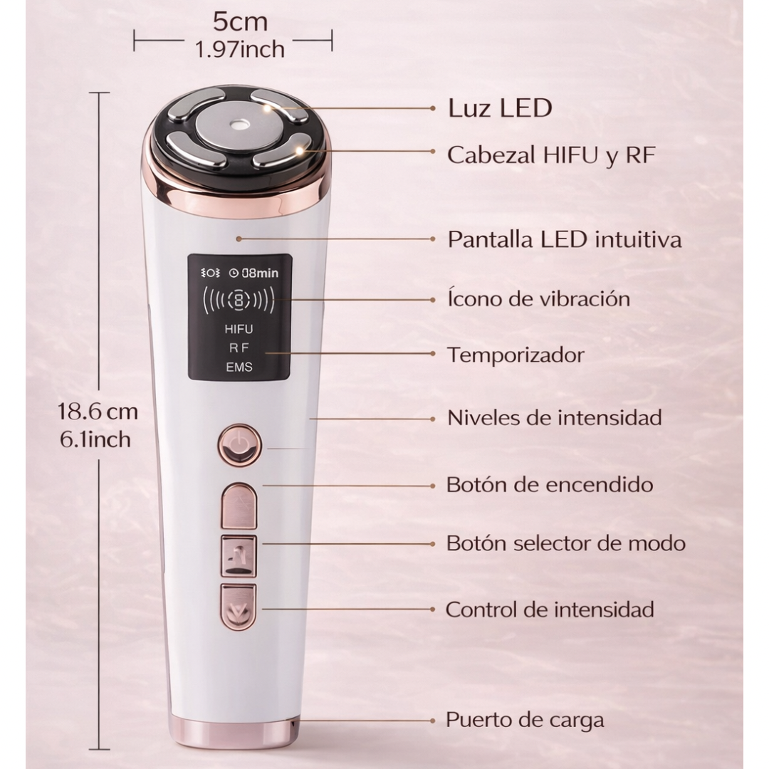 ✨ Dispositivo Facial 3 en 1 HIFU + RF + EMS